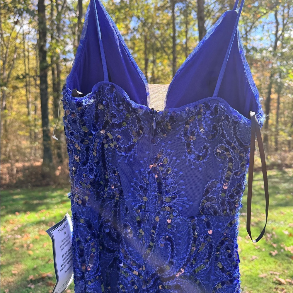 Betsy & Adam Royal Blue Beaded Prom Dress - Picture 4 of 8